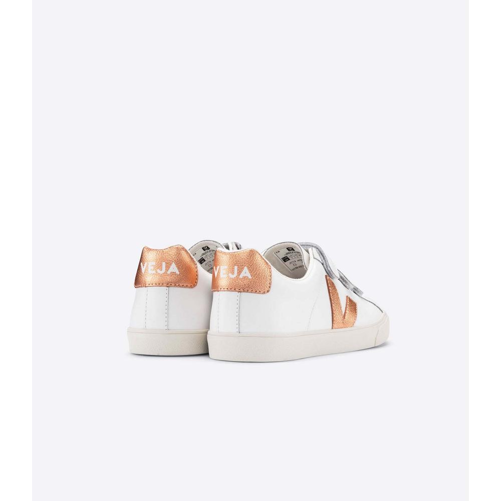 White/Orange Women's Veja 3-LOCK LEATHER Sneakers | AU 604UZG